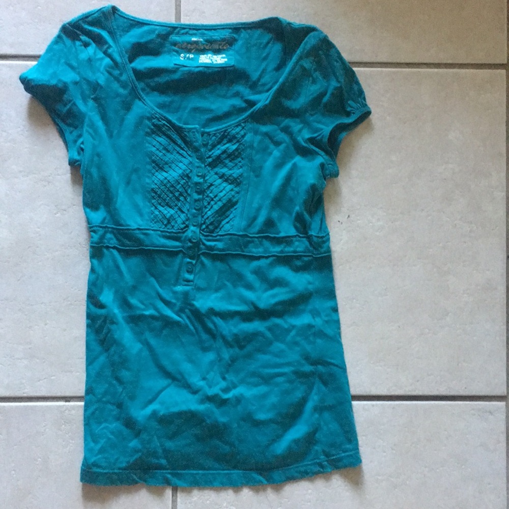 Women's Teal Short Sleeve Henley Top